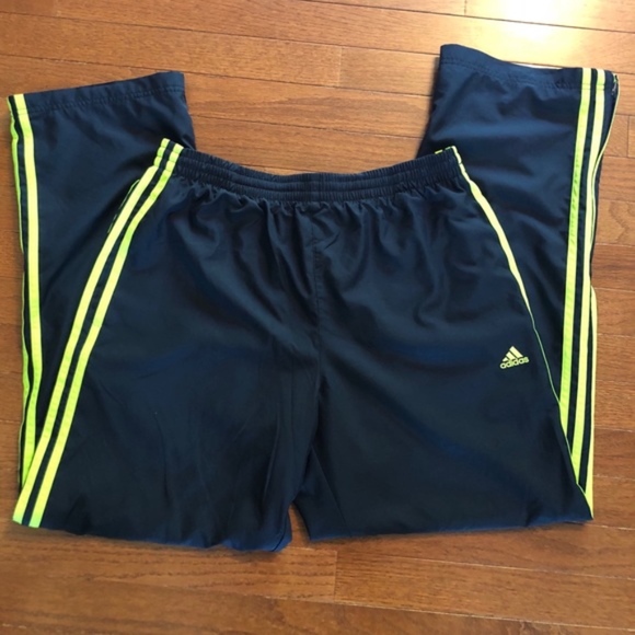 blue and lime green adidas pants